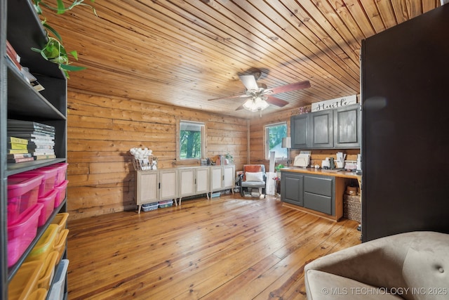 15955 Briar Rd, Morris, OK 74445 - interior space featuring wood ceiling, ceiling fan, and light wood-style flooring