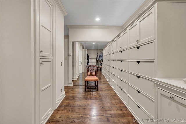 2119 E 30th Pl, Tulsa, OK 74114 - hall featuring recessed lighting, baseboards, ornamental molding, and dark wood-style floors