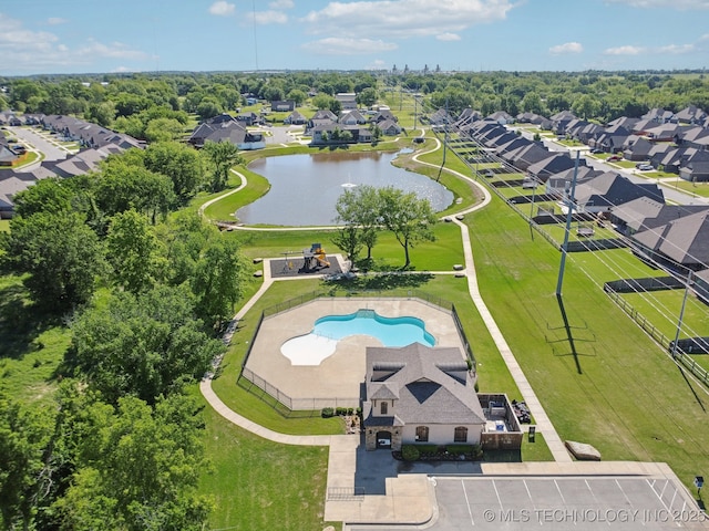 10431 S 232nd E Ave, Broken Arrow, OK 74014 - aerial view of residential area with a nearby body of water and a pool