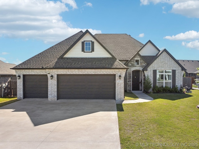 10431 S 232nd E Ave, Broken Arrow, OK 74014 - french country inspired facade with brick siding, driveway, roof with shingles, and a garage