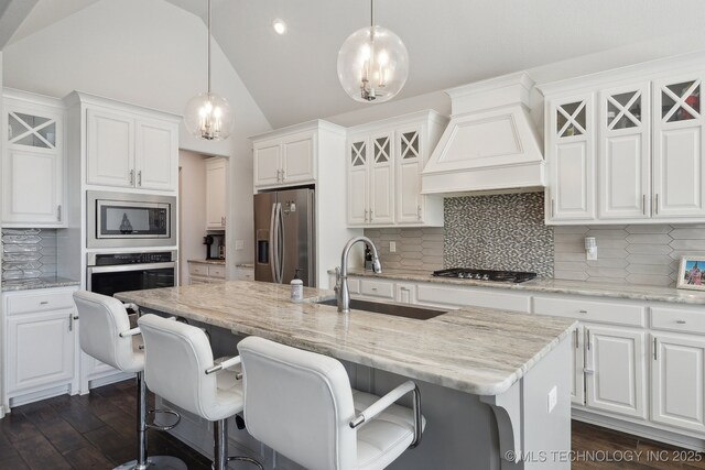 10431 S 232nd E Ave, Broken Arrow, OK 74014 - kitchen featuring appliances with stainless steel finishes, a sink, white cabinetry, recessed lighting, and high vaulted ceiling