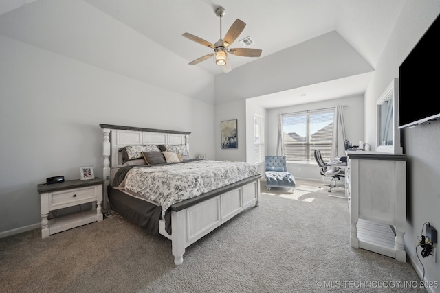 10431 S 232nd E Ave, Broken Arrow, OK 74014 - carpeted bedroom with vaulted ceiling, baseboards, and a ceiling fan
