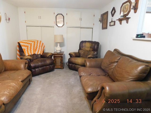 living area with light carpet