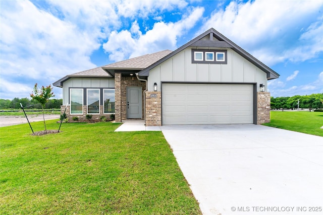 10914 S 272nd E Ave, Coweta, OK 74429 - view of front of house with brick siding, concrete driveway, an attached garage, a front lawn, and a shingled roof
