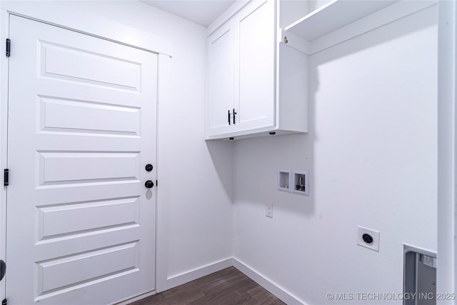 10914 S 272nd E Ave, Coweta, OK 74429 - laundry area with cabinet space, dark wood finished floors, hookup for a washing machine, and electric dryer hookup