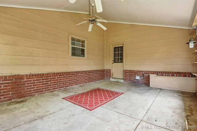 view of patio featuring ceiling fan