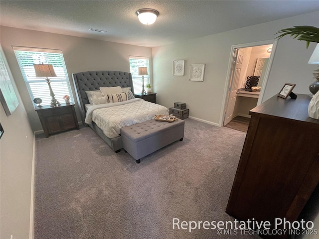 8327 E Queens St, Broken Arrow, OK 74014 - carpeted bedroom featuring a textured ceiling, baseboards, and visible vents