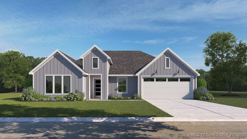 3417 E Montpelier St, Broken Arrow, OK 74014 - modern farmhouse with an attached garage, driveway, and a front lawn