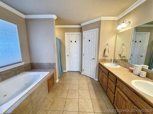 full bath with ornamental molding and a sink