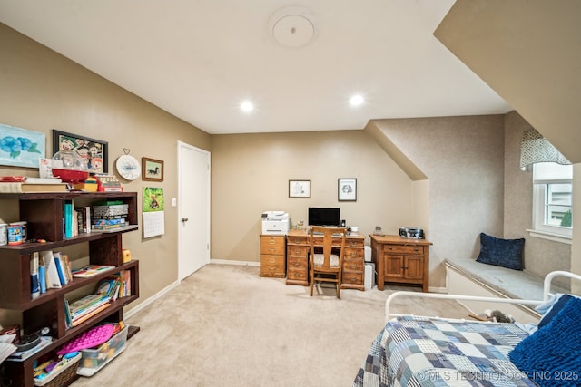 4721 S Irvington Pl, Tulsa, OK 74135 - bedroom featuring light colored carpet, a desk, and recessed lighting