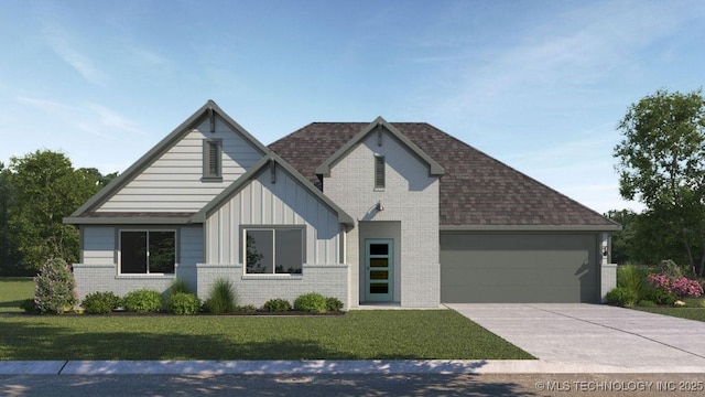 15912 E 75th Pl, Owasso, OK 74055 - view of front of house with driveway, brick siding, a garage, and board and batten siding