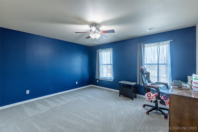 12285 N 164th E Pl, Collinsville, OK 74021 - carpeted office space with a textured ceiling and a ceiling fan