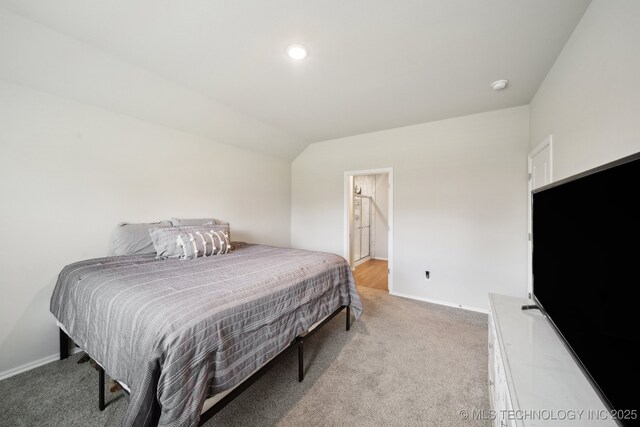 4218 W Village Park Dr, Skiatook, OK 74070 - bedroom with lofted ceiling, light carpet, baseboards, and recessed lighting