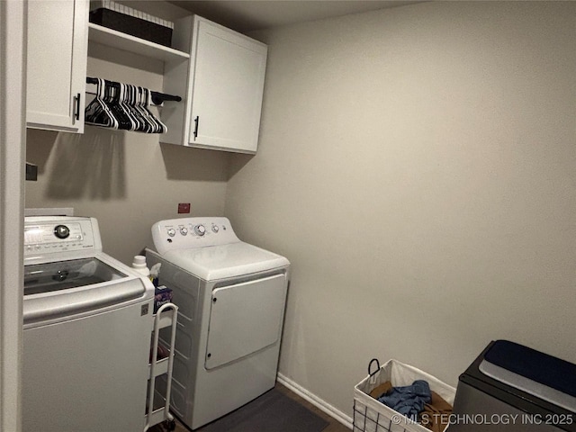 4242 W Village Park Dr, Skiatook, OK 74070 - laundry room with baseboards, separate washer and dryer, and cabinet space