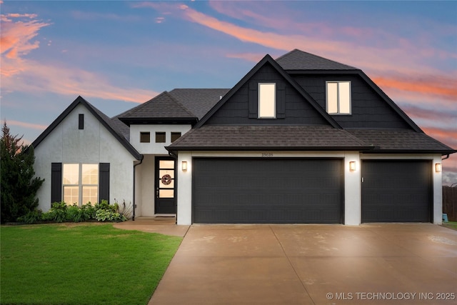 18618 E 44th St, Tulsa, OK 74134 - view of front of property with a shingled roof, driveway, an attached garage, and a front lawn