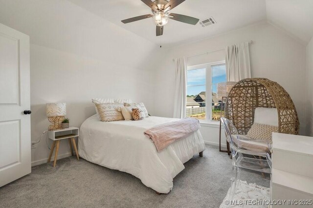 16804 E 43rd St S, Tulsa, OK 74134 - bedroom featuring carpet flooring, visible vents, baseboards, and lofted ceiling
