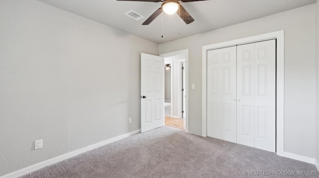 4010 E Harris, Muskogee, OK 74403 - unfurnished bedroom with carpet flooring, a closet, visible vents, baseboards, and ceiling fan