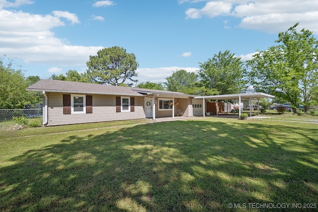 141 S Bryan St, Copan, OK 74022 - single story home with fence, a front yard, and a carport