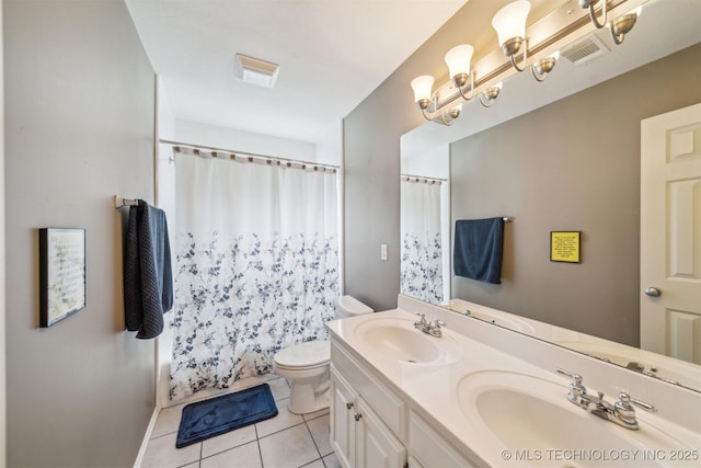 bathroom featuring a sink, toilet, visible vents, and tile patterned floors