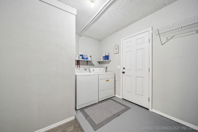 9553 W 71st St S, Tulsa, OK 74131 - laundry area with laundry area, a textured wall, baseboards, and separate washer and dryer