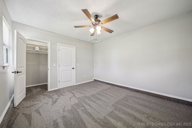 9553 W 71st St S, Tulsa, OK 74131 - unfurnished bedroom featuring a closet, a textured ceiling, ceiling fan, carpet floors, and baseboards