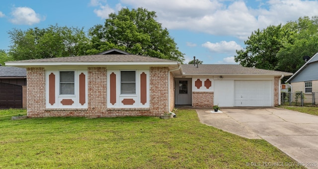 1117 W Chambers Ct, Claremore, OK 74017 - ranch-style house featuring an attached garage, brick siding, driveway, and a front lawn