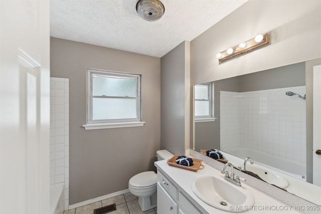1117 W Chambers Ct, Claremore, OK 74017 - full bath with toilet, vanity, a textured ceiling, visible vents, and tile patterned floors