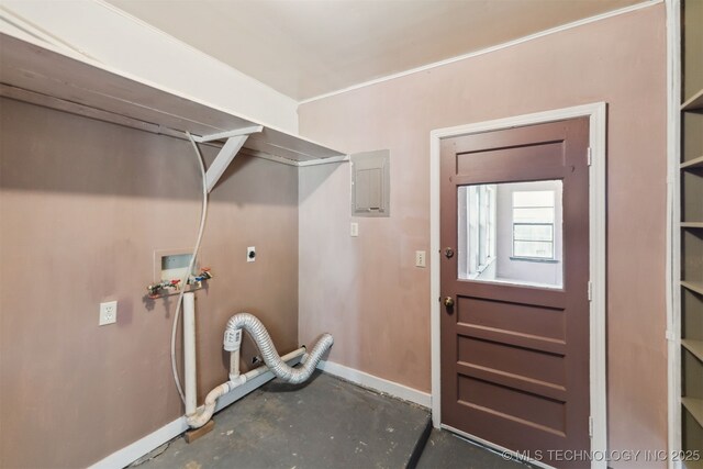 1117 W Chambers Ct, Claremore, OK 74017 - laundry room featuring laundry area, baseboards, hookup for an electric dryer, and hookup for a washing machine