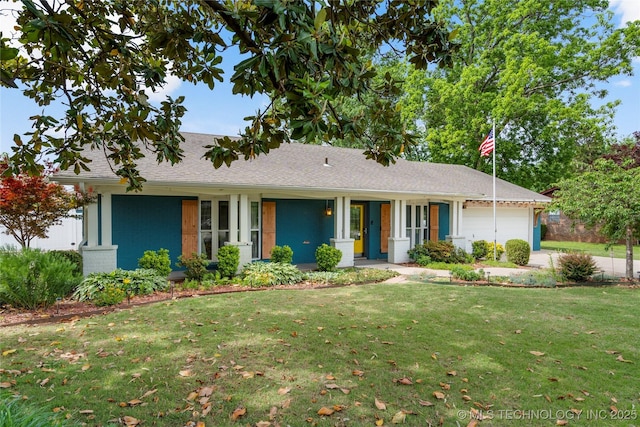 1022 W E St, Jenks, OK 74037 - ranch-style house with an attached garage, a front yard, a shingled roof, brick siding, and concrete driveway