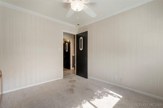 1022 W E St, Jenks, OK 74037 - spare room featuring ceiling fan, carpet floors, and ornamental molding