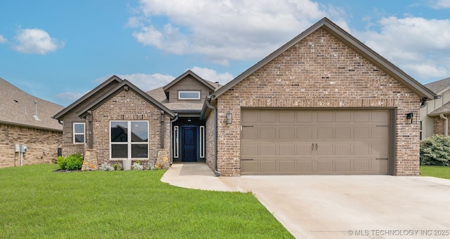 5113 S Walnut Creek Dr, Sand Springs, OK 74063 - view of front of home featuring brick siding, a garage, driveway, and a front lawn