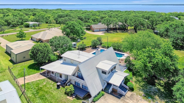 7626 Whispering Way, Kingston, OK 73439 - aerial view with a water view and a forest view