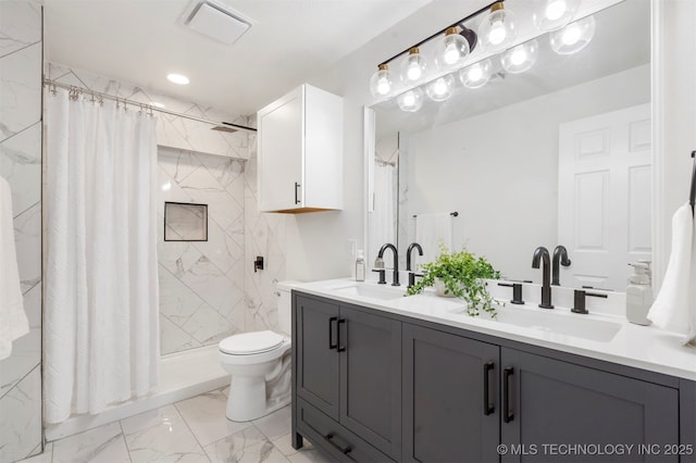 487 S Allegheny Ave, Tulsa, OK 74112 - full bath featuring visible vents, marble finish floor, a stall shower, and a sink