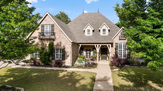 6811 S Sycamore Pl, Broken Arrow, OK 74011 - view of front of home featuring brick siding, a front lawn, and roof with shingles