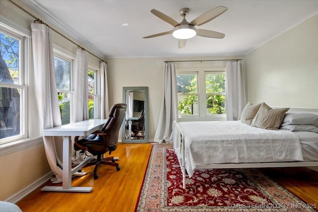 bedroom featuring multiple windows and wood finished floors