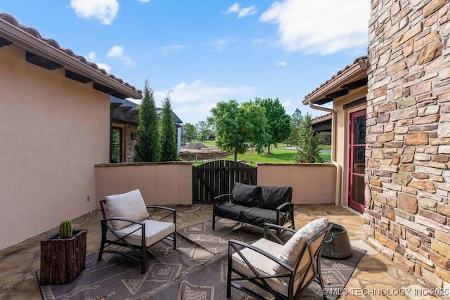 9639 Horizon Cir, Sperry, OK 74073 - view of patio featuring an outdoor hangout area and fence