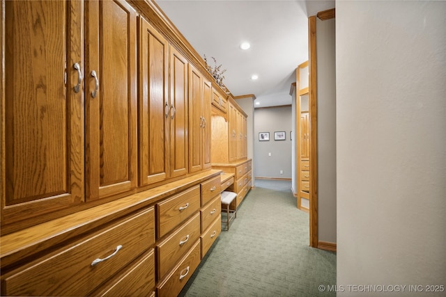 5263 Oak Leaf Dr, Tulsa, OK 74131 - hall featuring carpet, baseboards, recessed lighting, and crown molding