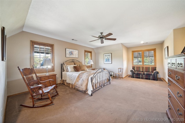5263 Oak Leaf Dr, Tulsa, OK 74131 - bedroom with carpet, baseboards, ceiling fan, and lofted ceiling