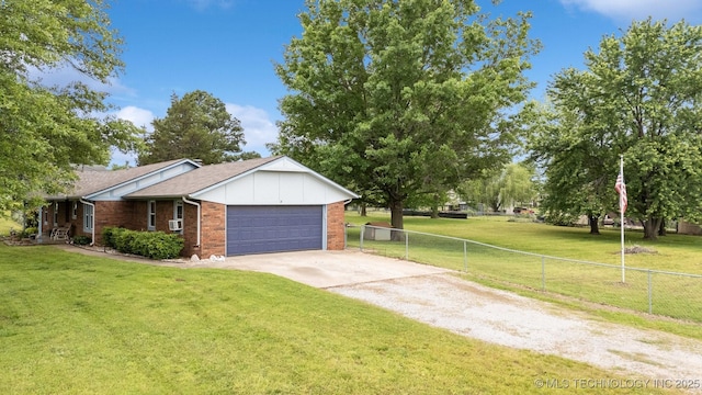 view of side of home featuring concrete driveway, an attached garage, brick siding, cooling unit, and roof with shingles