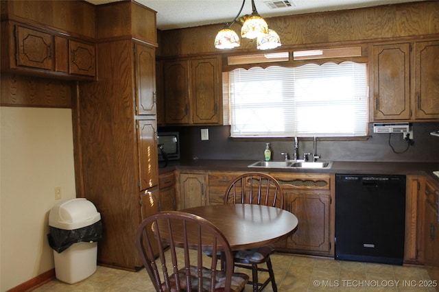 611 Kali Inla, Hartshorne, OK 74547 - kitchen with black dishwasher, a sink, dark countertops, and brown cabinets