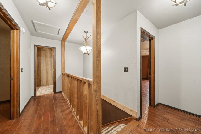 1405 W Huntsville St, Broken Arrow, OK 74011 - hallway featuring an upstairs landing, hardwood / wood-style floors, and attic access