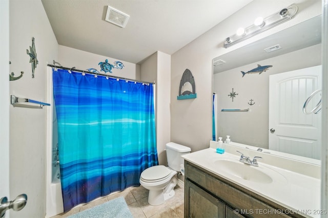 full bathroom featuring tile patterned flooring, toilet, vanity, and shower / bath combo