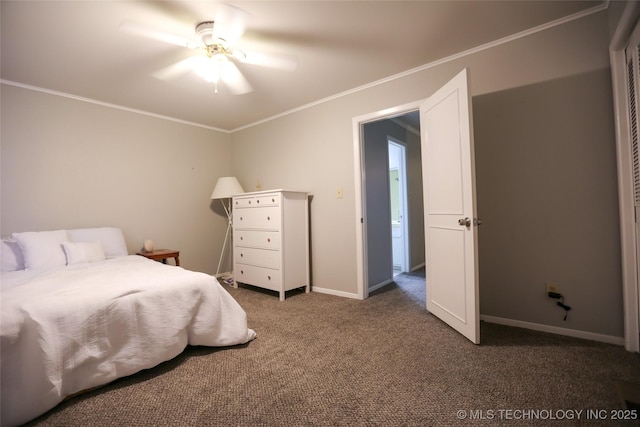 5518 E 46th St Unit 5518, Tulsa, OK 74135 - carpeted bedroom featuring ornamental molding, baseboards, and ceiling fan