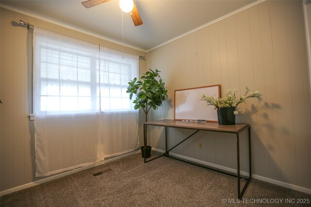 5518 E 46th St Unit 5518, Tulsa, OK 74135 - doorway with carpet, ceiling fan, crown molding, and baseboards