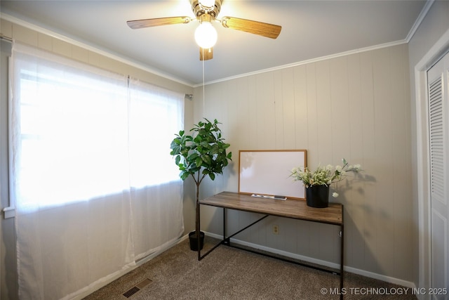 5518 E 46th St Unit 5518, Tulsa, OK 74135 - doorway featuring carpet flooring, a ceiling fan, crown molding, and baseboards