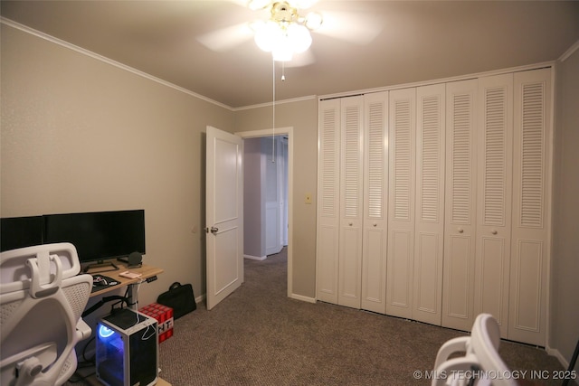 5518 E 46th St Unit 5518, Tulsa, OK 74135 - unfurnished office featuring a ceiling fan, carpet, and crown molding