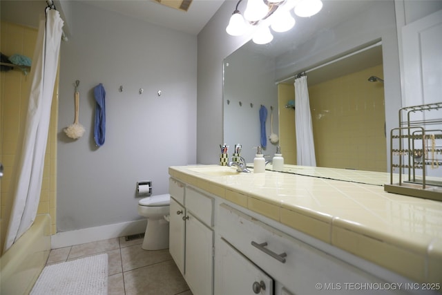 5518 E 46th St Unit 5518, Tulsa, OK 74135 - bathroom with tile patterned floors, toilet, baseboards, vanity, and shower / bath combination with curtain