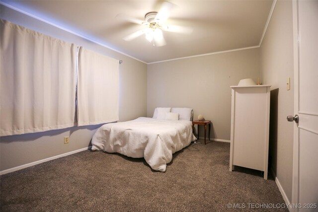 5518 E 46th St Unit 5518, Tulsa, OK 74135 - bedroom featuring carpet, ornamental molding, baseboards, and ceiling fan