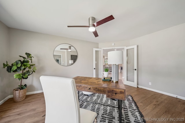 4031 S Birmingham Ave, Tulsa, OK 74105 - home office with french doors, ceiling fan, wood finished floors, and baseboards