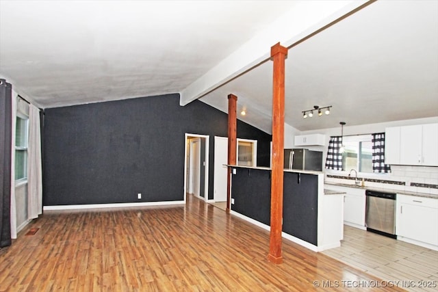 kitchen with dishwasher, light wood-style floors, white cabinetry, and light countertops
